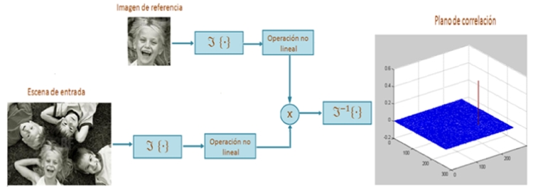 Figura 2. Diagrama que muestra las operaciones necesarias para obtener el plano de salida en un sistema de reconocimiento no lineal.